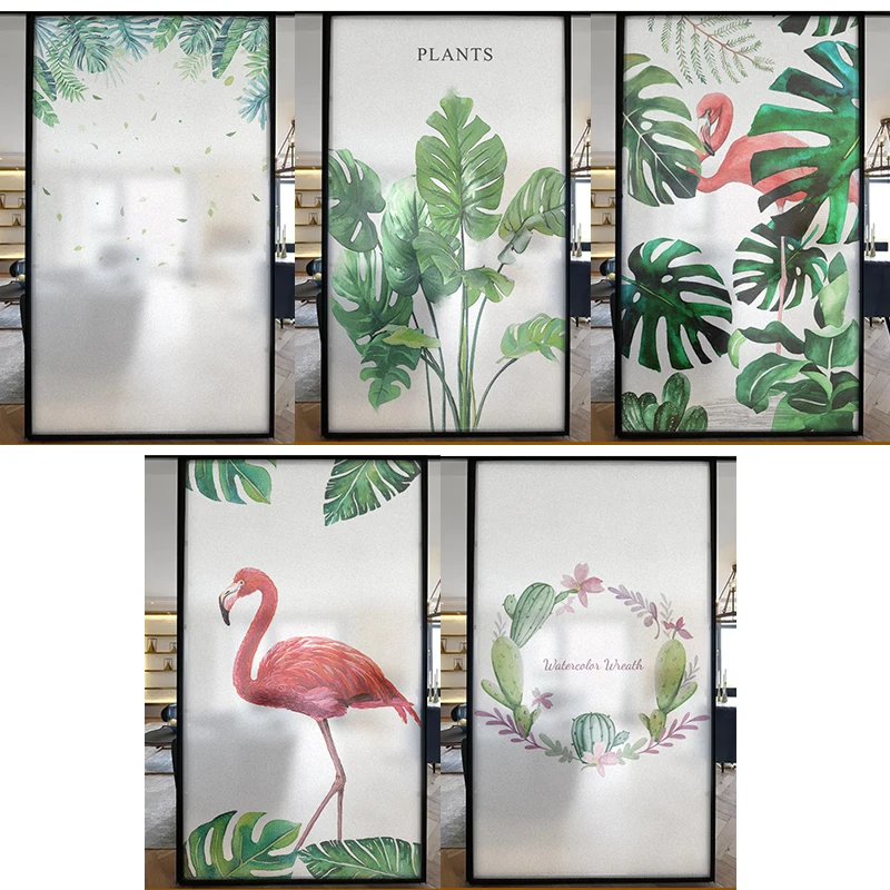 Po meri Velikost Okna Film Statične Oklepajo Flamingo Rastline Vzorec Doma Dekoracijo Tint-FIlm Za Okna, Vrata, Omare Tabela 50cmx100cm