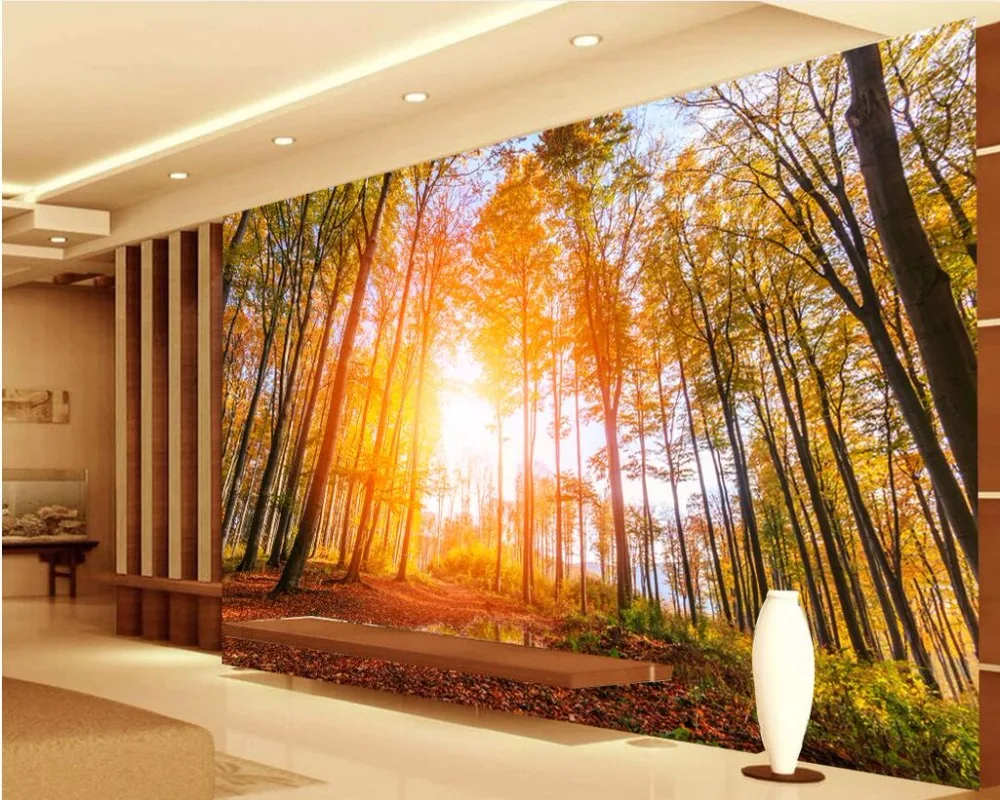 Po meri zidana 3d ozadje sliko Jesensko sonce gozd, dnevna soba dekoracijo slikarstvo 3d stenske freske tapete za stene, 3 d
