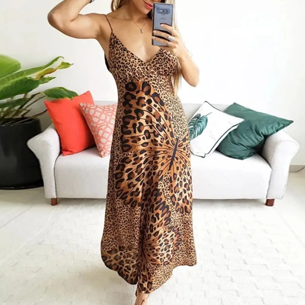 Poceni Nova ženska Oblačila Šifon Ženske Obleka, Sexy Klub Poliester Leopard Metulj brez Rokavov Ženske Obleke Seksi Dresss