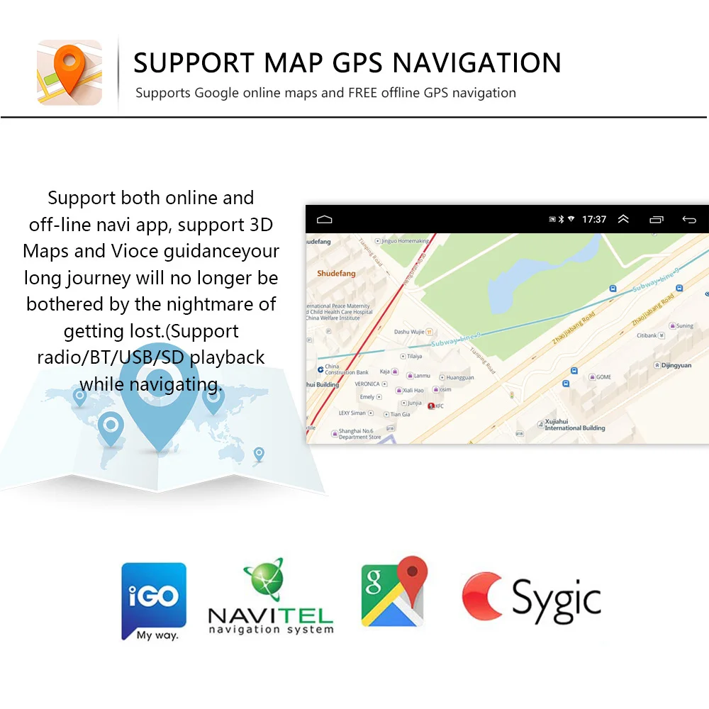 Podofo Android 8.1 2 Din Avto Multimedijski predvajalnik, GPS, WIFI Autoradio 7