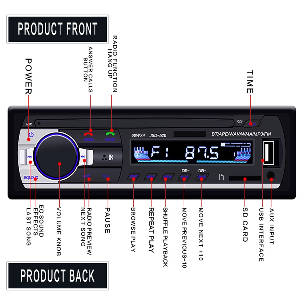 Podofo Avto radio 1 din Bluetooth Stereo Daljinsko upravljanje Digitalnih Bluetooth Audio (zvok Bluetooth Stereo Glasbe Mp3 Predvajalnik, USB/SD/AUX-in