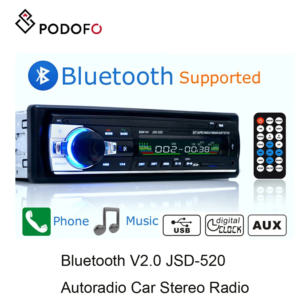 Podofo Avto radio 1 din Bluetooth Stereo Daljinsko upravljanje Digitalnih Bluetooth Audio (zvok Bluetooth Stereo Glasbe Mp3 Predvajalnik, USB/SD/AUX-in