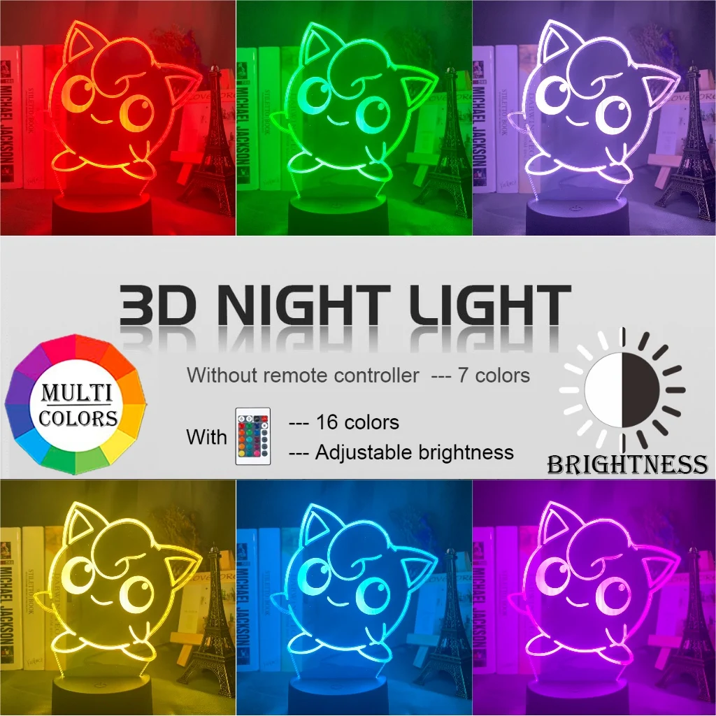Pojdi Srčkan Jigglypuff Slika 3d Led Nočna Lučka za Dekleta Domu Dekor Barva Spreminja, Led Luči Kul Darilo za Rojstni dan Namizna Svetilka