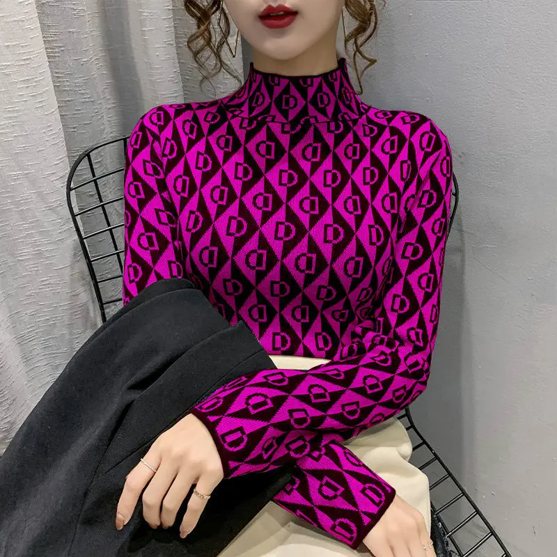 Pol-turtleneck Jacquardske puloverju spodnja ženske z slim jesen in zimo 2020 nov slog