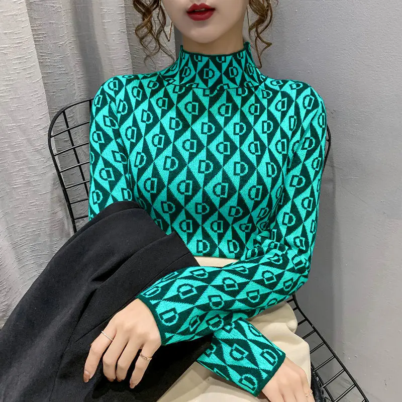 Pol-turtleneck Jacquardske puloverju spodnja ženske z slim jesen in zimo 2020 nov slog