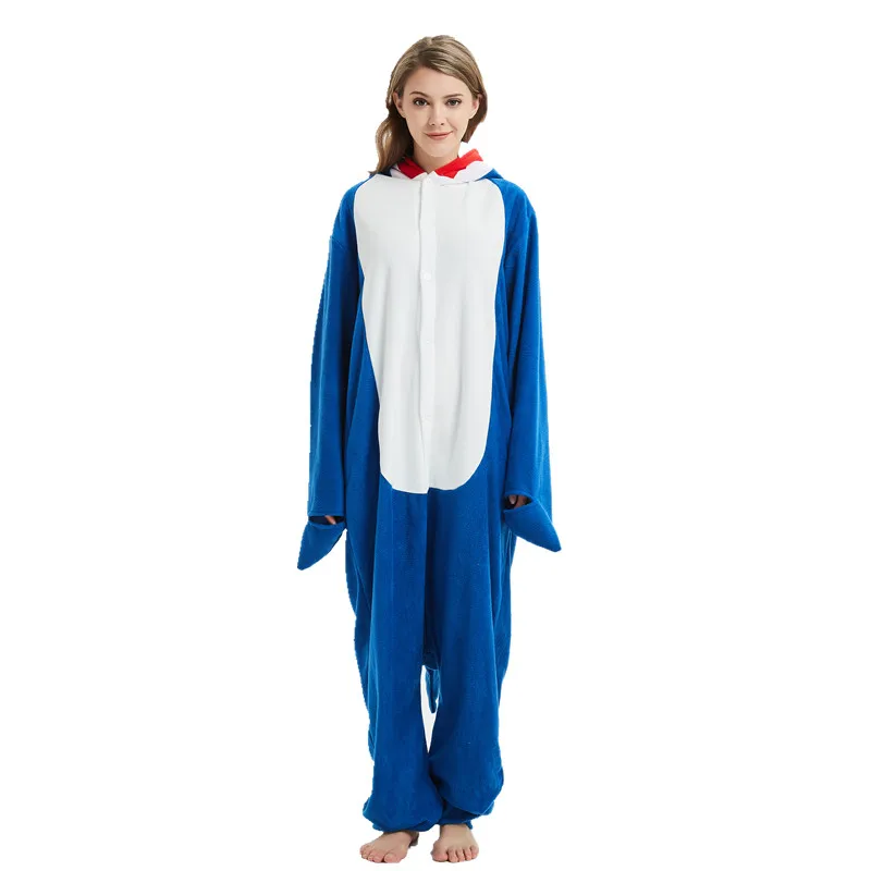 Polar Runo Kigurumi Modri morski Pes Kostum Za Odrasle Ženske, Moške Onesies Pižamo za Halloween Carnival Party