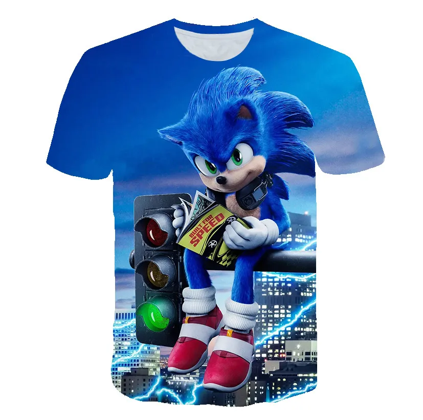 Poletje 2020 Fant Risanka Sonic Hedgehog T-shirt Modra 3D Tiskanih Dekle Ulične Otroke, Otroci Oblačila Baby Zabavno T-shirt O-vratu
