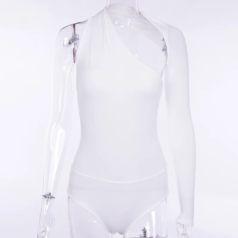 Poletje 2020 Novo Off Ramenski Seksi Bodysuits Žensk Backless Bodysuits Posamezen-rokav Gumbi Mleko Svilene Dno Plažo