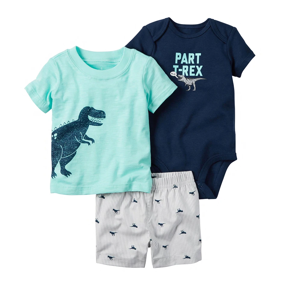 Poletje baby boy oblačila, ki novorojenčka obleka o-vratu Risanka dinozaver T-majica+hlače+romper dojenčka obleke novo rojen kostum