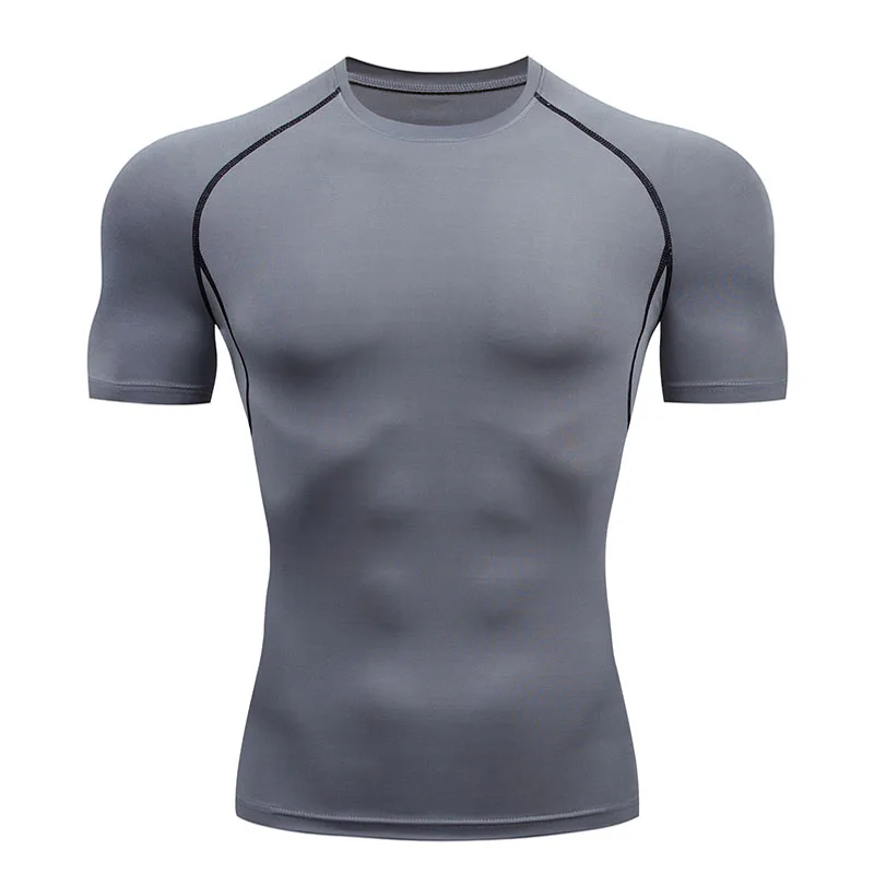 Poletje Compression Majica za Moške Telovadnice T-shirt Sivo Visoke kakovosti, vrhunskega Športa, ki se Razteza Quick dry Bodybuilding T-majica MMA oblačila