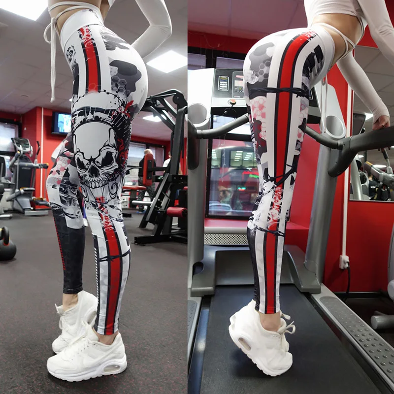 Poletje Gothic Visoko Pasu Lobanje 3D Tiskanja Dokolenke Ženske Seksi Push Up Fitnes Legging Elastična Slim Športne Uvježbavanje Hlače Leggins