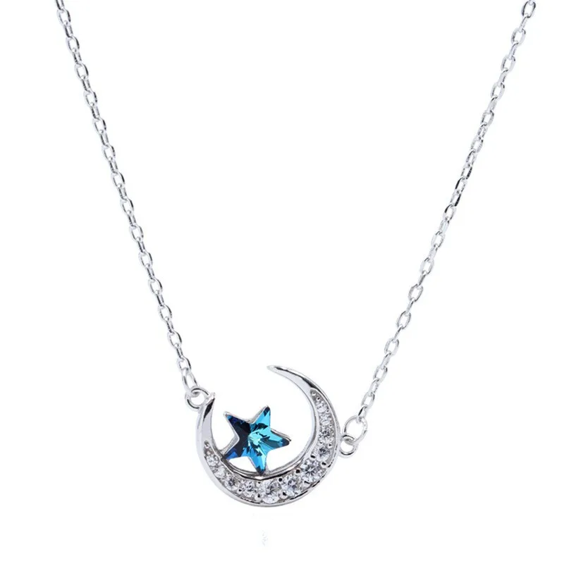 Poletje Letnik 925 Sterling Silver Blue Moon Star Ogrlice za Ženske, Darilo Lady Izjavo Ogrlica Ovratnik Bijoux Modni Nakit