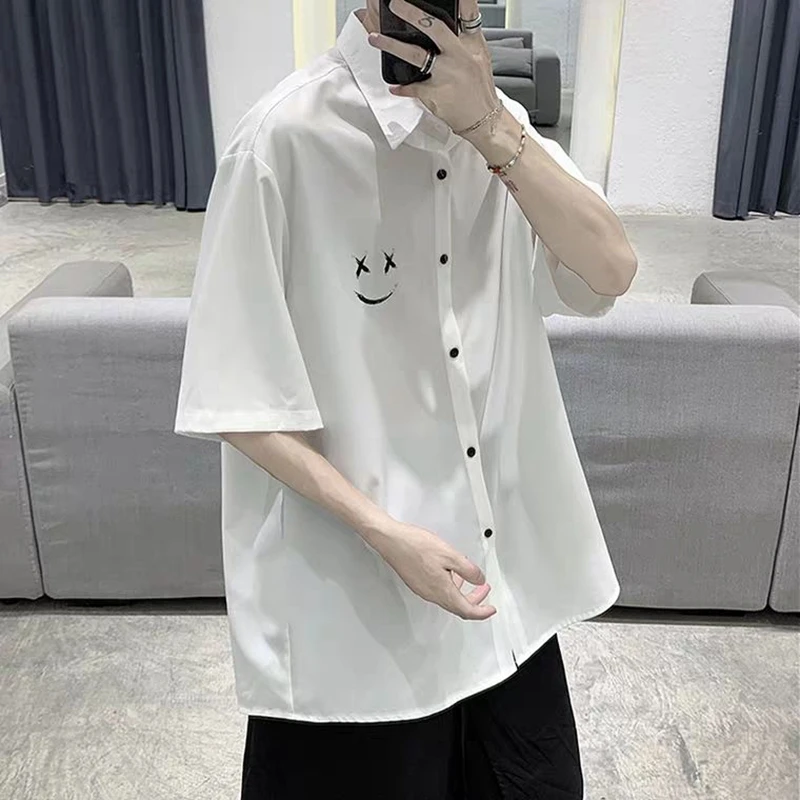 Poletje moški print majica Hong Kong slog trendy študent vse-tekmo srajco visoke kakovosti udobno fashion majica