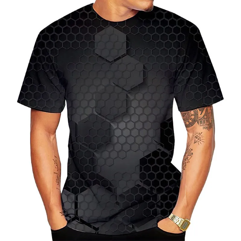 Poletje nove vroče priljubljeni 3D color geometrijo majica s kratkimi rokavi Moški osebnost ustvarjalne vrhovi Priložnostne Športna Moda ulične zabavne majice