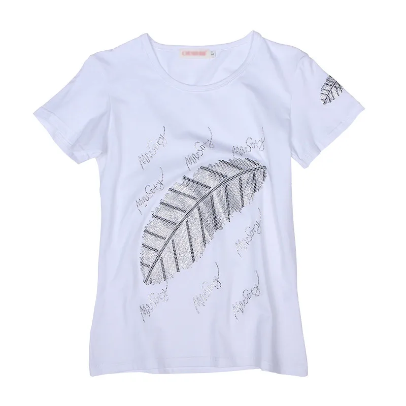 Poletje Novo 2021 Moda listi vzorec diamantov, kratek rokav, bela majica s kratkimi rokavi ženske priložnostne svoboden velikosti tee vrhovi za Ženske