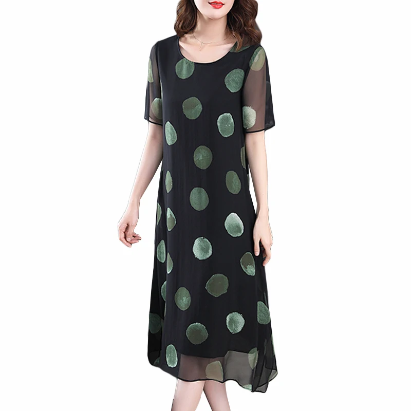 Poletje Polka Dot Obleka Ženske Svile Midi Elegantno Plus Velikost Obleko Priložnostne Stranka korejski Letnik Vestidos Verano 2020 KJ1847