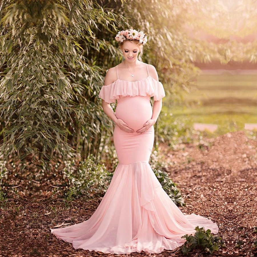 Poletje Porodniškega Fotografija Šifon Obleke Ruffles Noseča Oblačila Porodniškega Obleke Za Fotografijo Ustrelil Baby Tuš Obleke