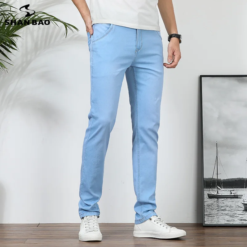 Poletje tanek jeans moške 2020 novo blagovno znamko oblačil business casual kakovostnega bombaža stretch Traper kavbojke slim light blue 8028