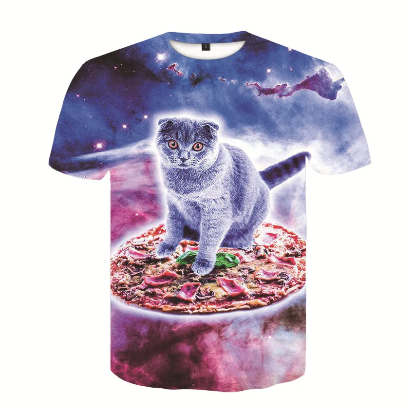 Poletje Zvezdnato Nebo T-shirt Moški Modni Kitty 3D Print Majica s kratkimi rokavi Priložnostne Kratek Rokav Harajuku Hip Hop Srčkan Fant Tees Plus Velikost XS-6XL