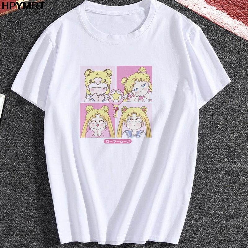 Poletje ženska Moda in Ženske Velikosti Priložnostne Harajuku Risanka ulzzang Sailor Moon Kratek Rokav Smešno Srčkan T-Shirt Ženska Oblačila
