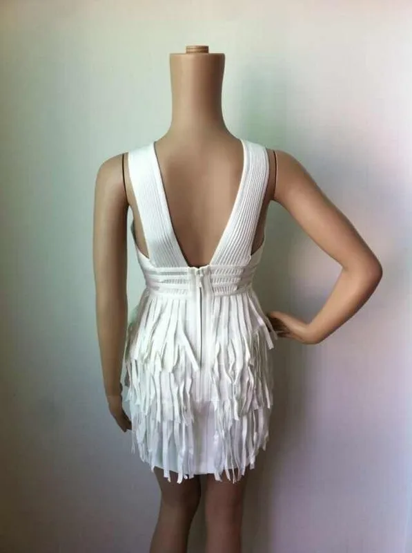 Poletje ženske hl mini seksi tesen v vratu mini modni povoj belo obleko tassel