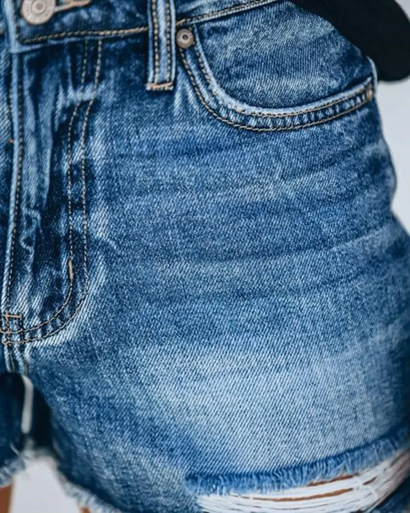 Poletje Ženske Jeans Kratke Hlače Visoko Pasu Priložnostne Gumb Pocket Femme Luknjo Seksi, Vroče Modra Denim Kratke Hlace Pantalones Vaqueros Mujer