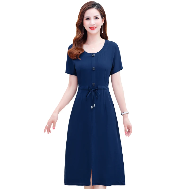 Poletje Ženske obleke 2020 Priložnostne Slim A-Line O-Vratu Elegantno Vintage Obleko za Ženske Visoke Kakovosti Kratek Rokav Plus Velikost Obleko