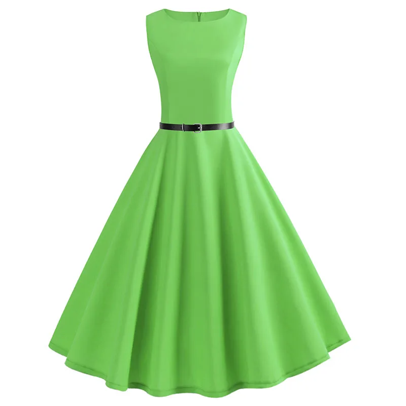 Poletje Ženske Obleke Letnik Elegantno Cvetlični Tunika Sundress Zelene Stranke Vestidos Plus Velikost Haljo Femme Swing Rockabilly