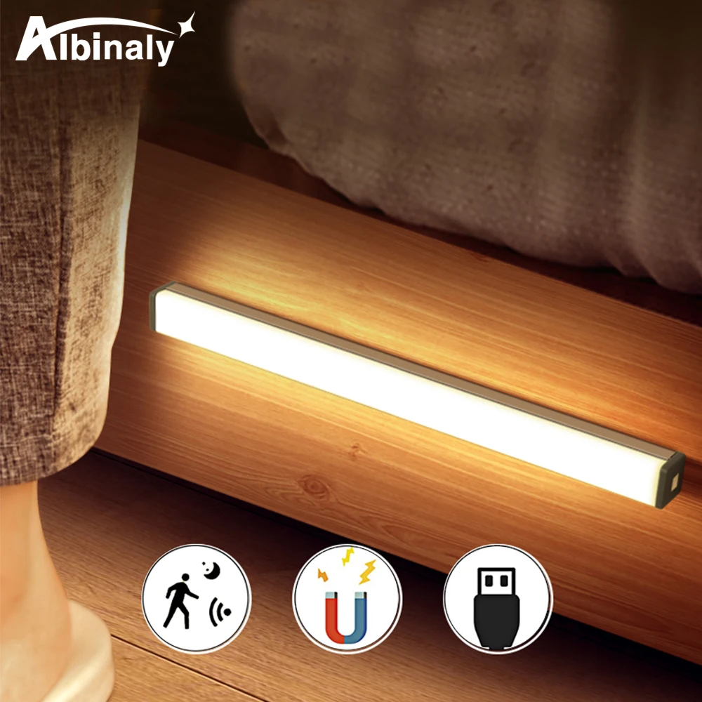 Polnilna LED Pod Kabinet svetlobe led Lučka Senzor Gibanja Vrata USB lahka kuhinja Stopnicah Omaro, Posteljo Stranska Svetloba