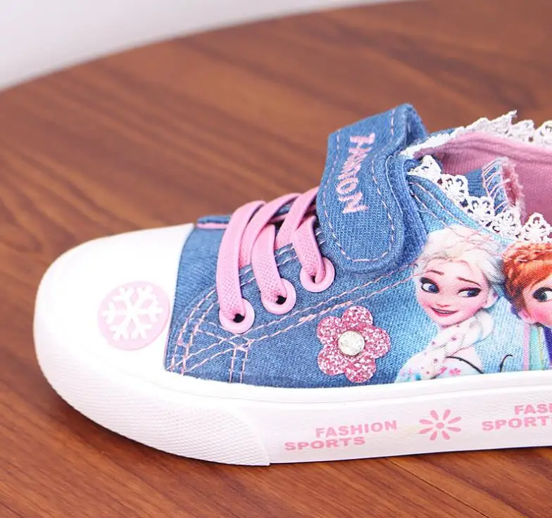 Pomlad Jesen dekleta platno čevlji otroci priložnostne čevlji otrok cut zavezat baby denim Zamrznjene čevlji 3 do 14 let