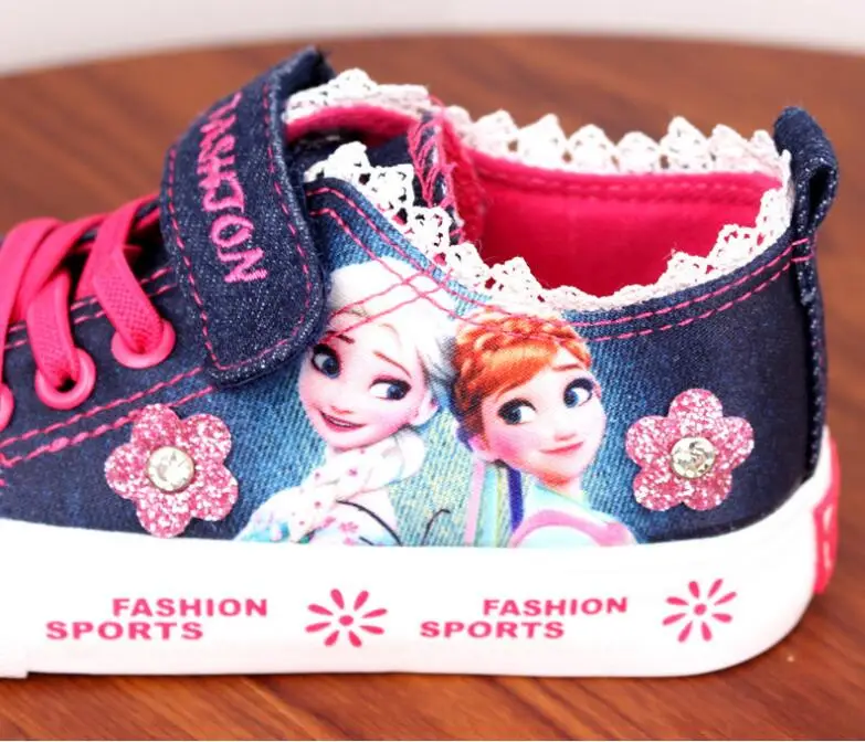 Pomlad Jesen dekleta platno čevlji otroci priložnostne čevlji otrok cut zavezat baby denim Zamrznjene čevlji 3 do 14 let