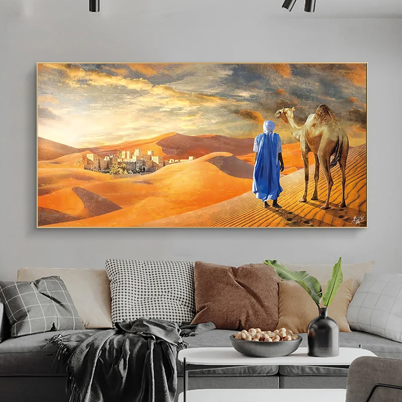 Popotnik V Puščavo Platno Slikarstvo Orientalski Tuaregi Plakatov in Fotografij Wall Art Slik, Dnevna Soba Cuadros Doma Dekor