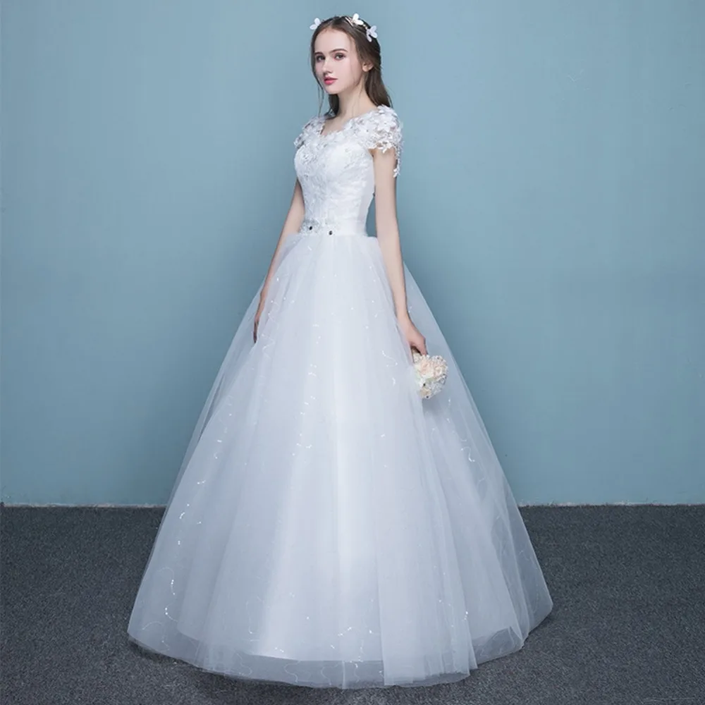 Poročna obleka 2019 a-line čipke nevesta obleko proti-vrat vestido novia skp rokavi čipke-up nazaj poročni obleki