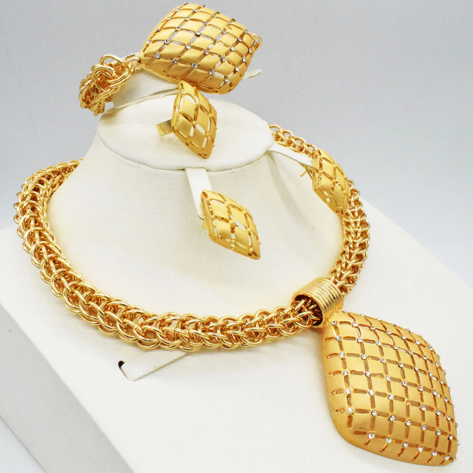 Poročni dar modni visoke kakovosti Afriški nakit set ženska ogrlica, uhani, zapestnica potovanja zlato nakit set