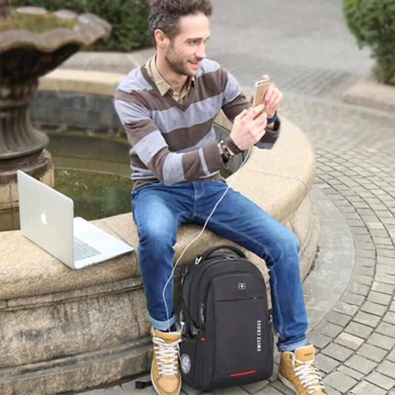 Potovanja 16 palčni Prenosnik mochila švicarski Nahrbtnik USB Polnjenje Proti Kraji Podjetja Prtljage Daypack za Moške, Ženske Šoli Šolsko Torbo