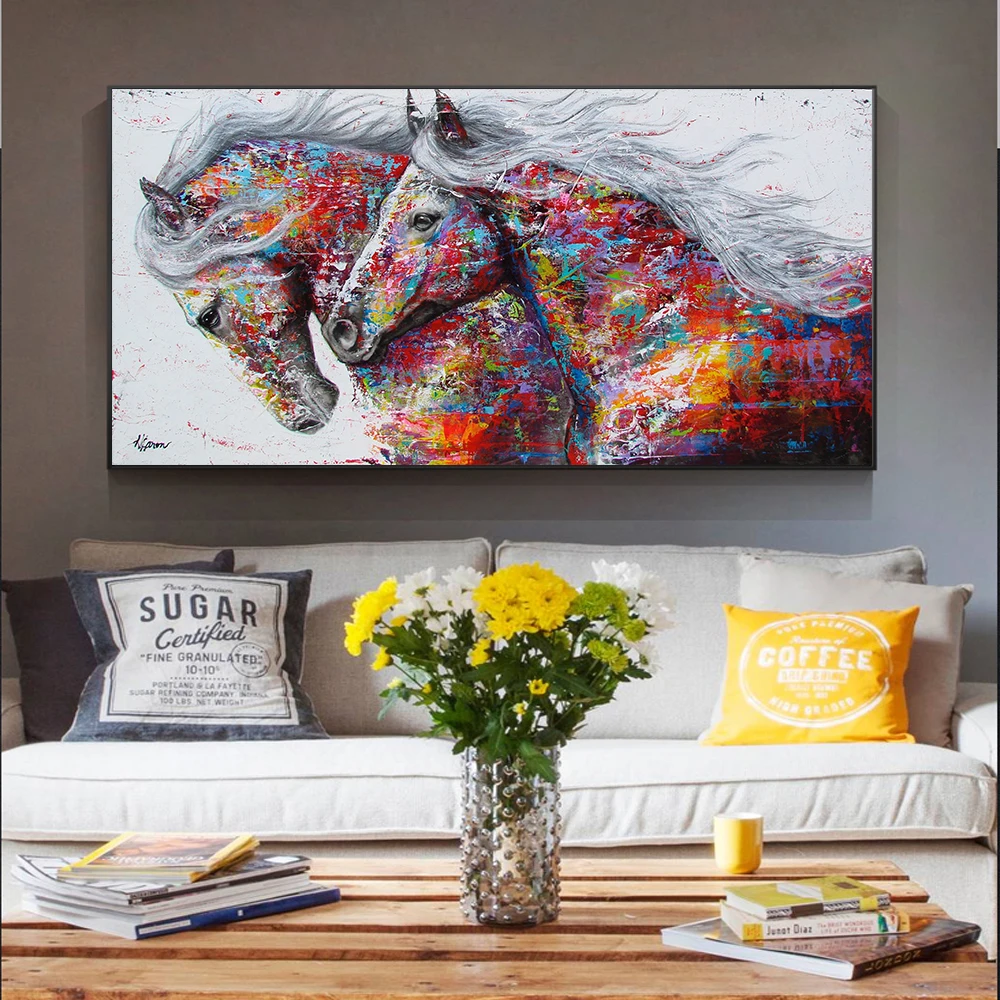 Povzetek Dveh Teče Konj Platno Slikarstvo Plakatov in Fotografij Živali Wall Art Slik, Dnevna Soba Dekor Brez Okvirja