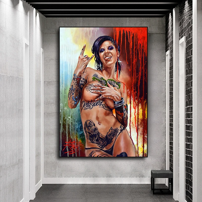 Povzetek golo žensko telo pretirana tatoo tiskanja na platno umetniško slikarstvo bar steno fotografij in plakatov doma dekoracijo slike