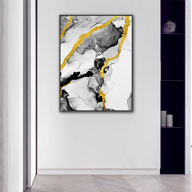 Povzetek marmorja steno platno slikarstvo zlati črno tiskanje plakatov slika domov dnevna soba stenski dekor platno umetnosti