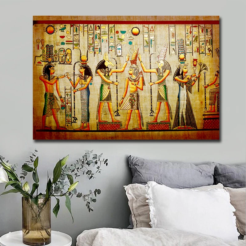 Povzetek Retro Egipt Slog Slika Platno Slikarstvo na Steni Umetnosti Plakatov in Fotografij Cuadros Wall Art Slike za dnevno Sobo