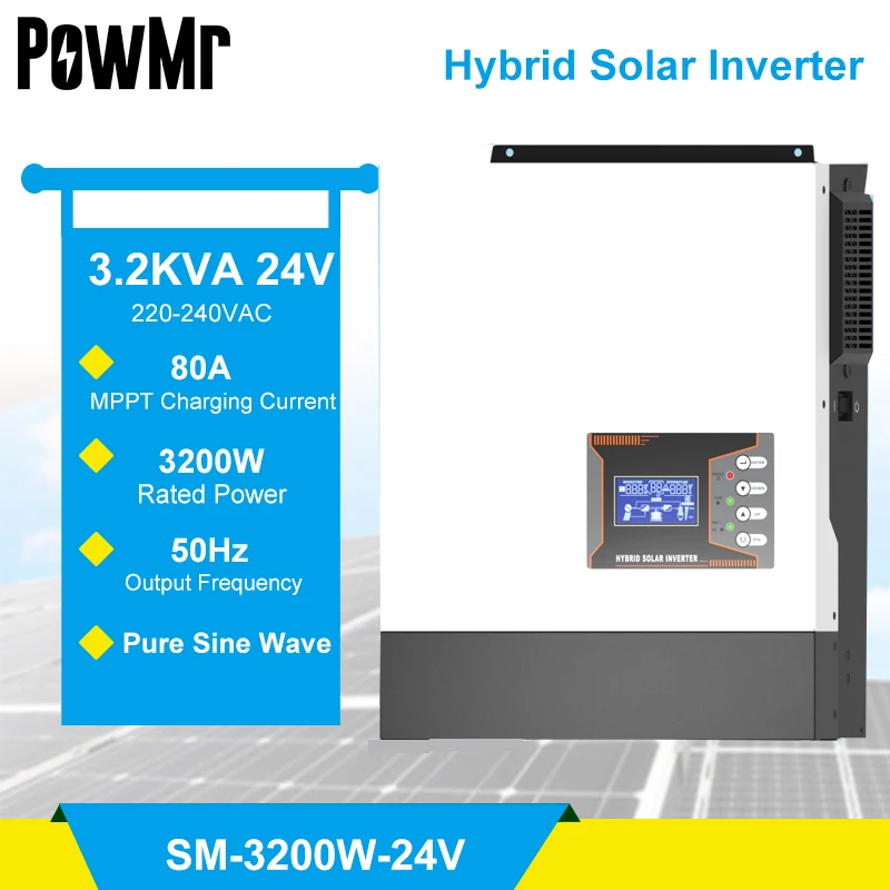 PowMr 3.2 KW Hibridni Solarni Inverter Pure Sine Wave 80A MPPT Solarni Krmilnik za Polnjenje 24V 220V Compatitable Z Lithum Baterija Nova