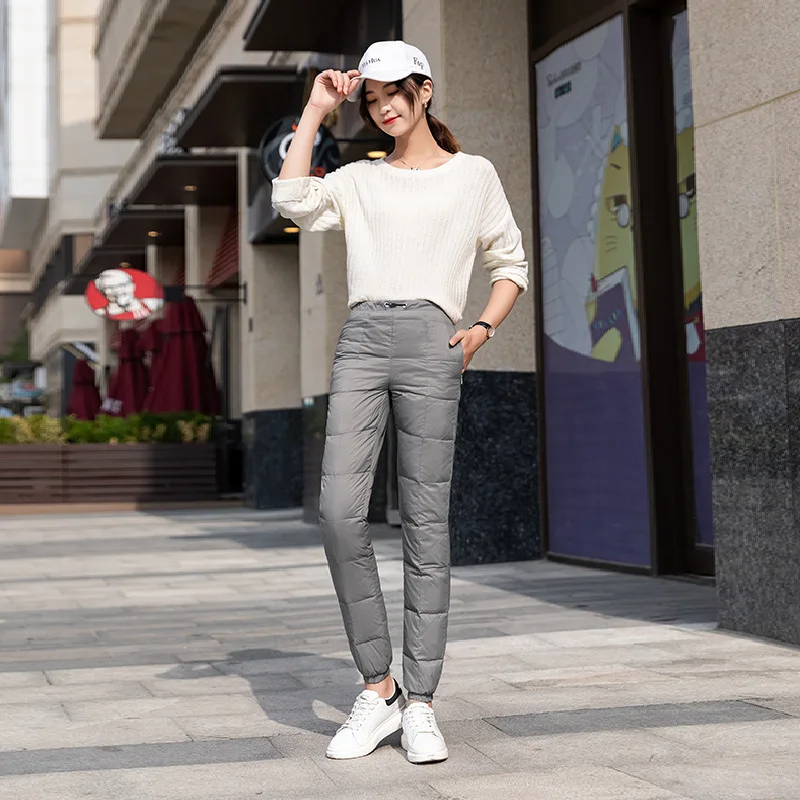 Pozimi 2021 nove smučarske hlače dol za ženske, ki nosi visoko pasu, bela raca navzdol zgosti toplo elastična ženske hlače dol