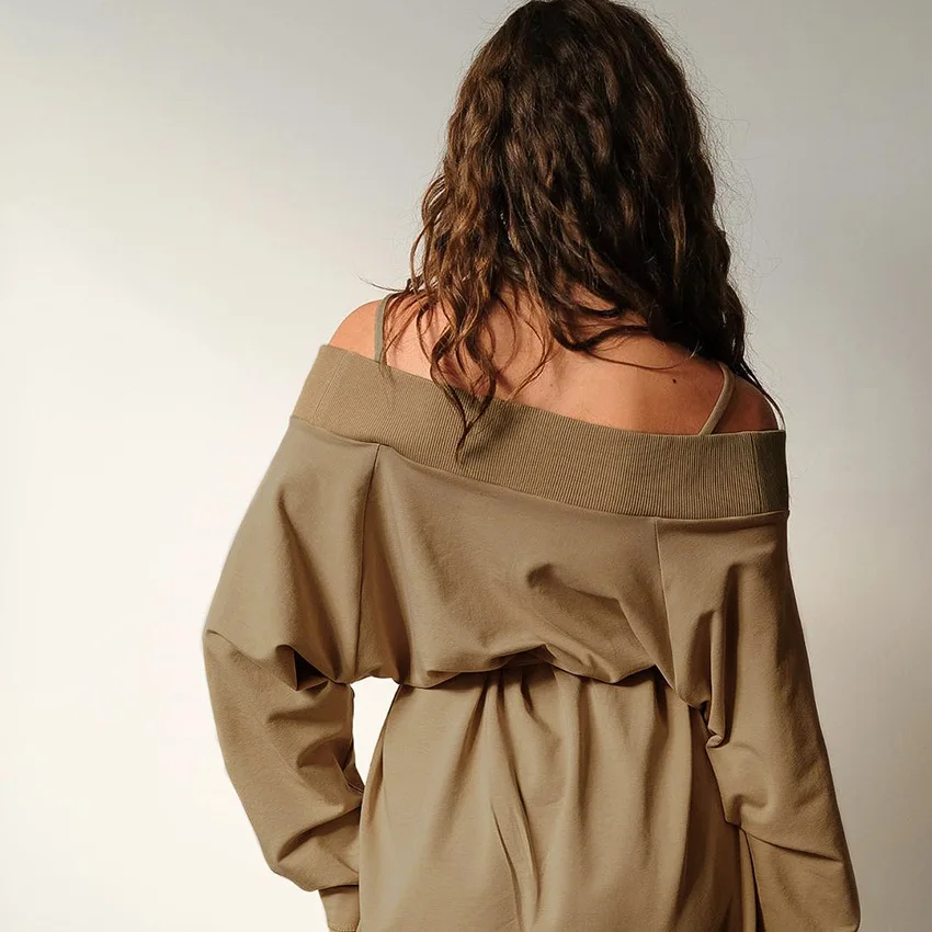 Pozimi Elegantno Rjava Dolgo Obleko 2020 Ženske Čipke-Up Pleteno Obleko Jeseni Ženske Seksi Off Ramenski Režejo Obleke Z Dolgimi Rokavi