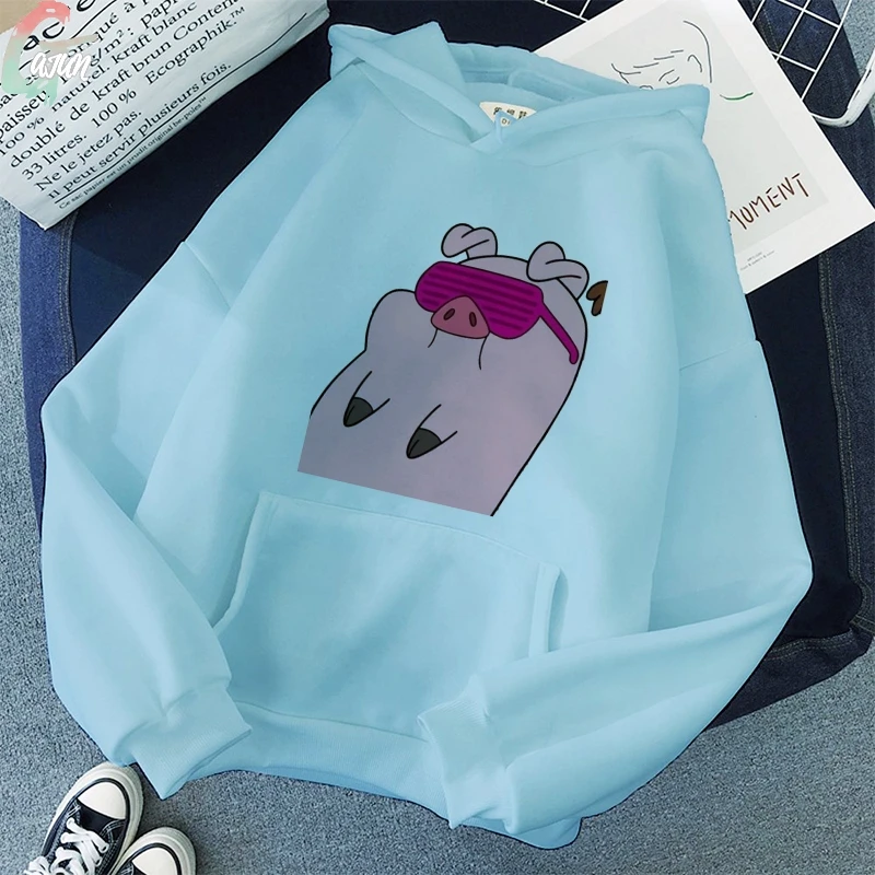 Pozimi Modra Prevelik Anime Majica Kpop Svinjska Glava Tiskanja Kawaii Hoodie Dolgo sleeved korejski Moda Harajuku Oblačil Žensk Vrhovi