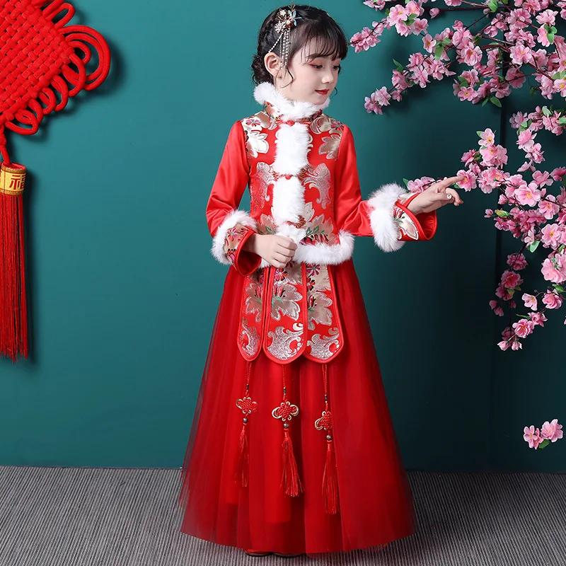 Pozimi Novo Leto Otroka Oblačila Ljudskega Plesnega Otrok Otrok Dekleta Starodavne Kitajske Tang Dinastije Han Tradicionalni Kostum Obleko Hanfu