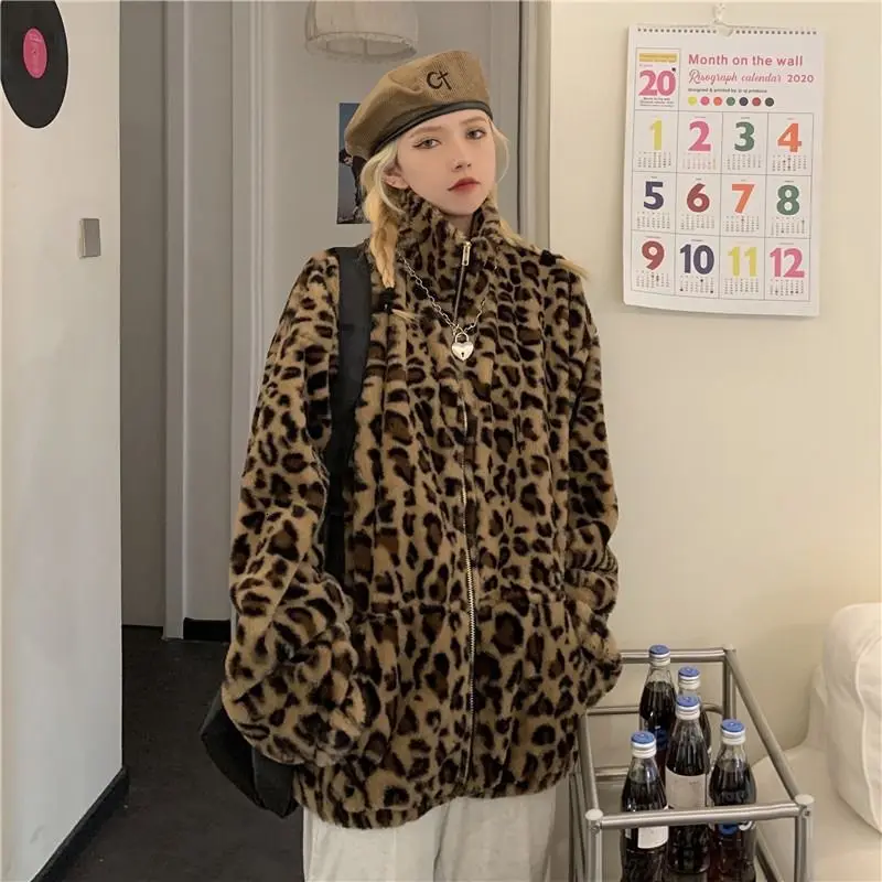 Pozimi se Zgosti Leopard Jakno za Moške Toplino Moda Priložnostne Stand-up Ovratnik Plašč Moški Svoboden korejski Oblačila Par Kratek Plašč