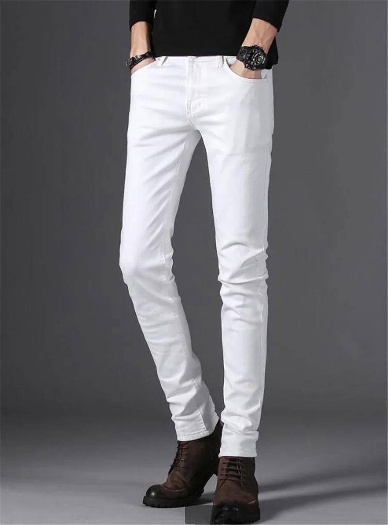 Pozimi slog moške priložnostne Visoke Kakovosti Slim Fit Hlače elastične moške Jeans, Moda Klasičnih Traper Suh Bele Kavbojke, mens hlače