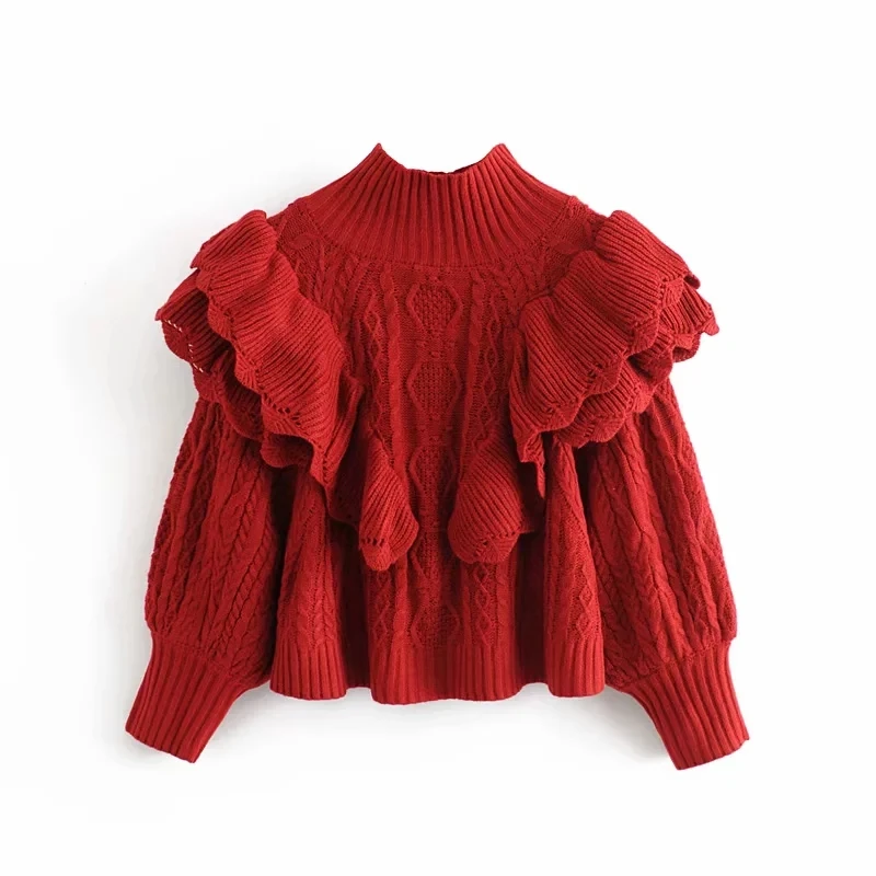 Pozimi toplo ruffle turtleneck pulover ženske, pulover z dolgimi rokavi debel pleten pulover priložnostne korejski zimska oblačila 2020 nova