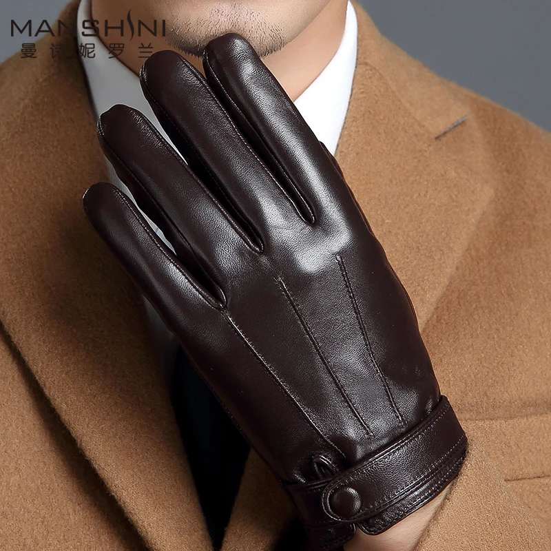 Pravega usnja človek Rokavice pozimi toplo rokavice tanke Povečanje žamet ovčje kože rokavice za moške zaslon na dotik rokavice MLZ106
