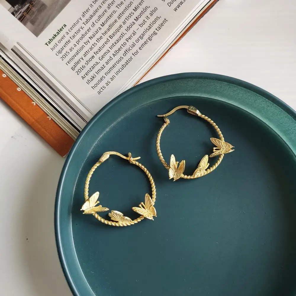 Pravi 925 sterling srebrni prstan nezakonitih metulj plapola gold uhani za ženske, ki se ukvarjajo v redu modni nakit poroko