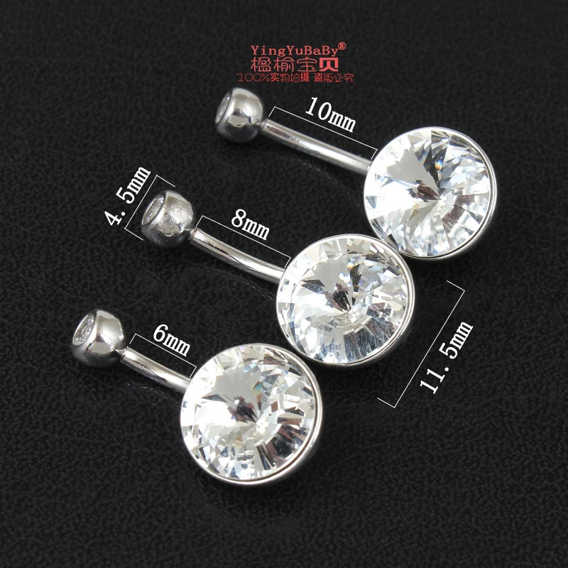 Pravi 925 sterling srebrni trebuh gumb obroč kristalni kamen krog piercing nakit za ženske, body piercing brezplačna dostava popka bar